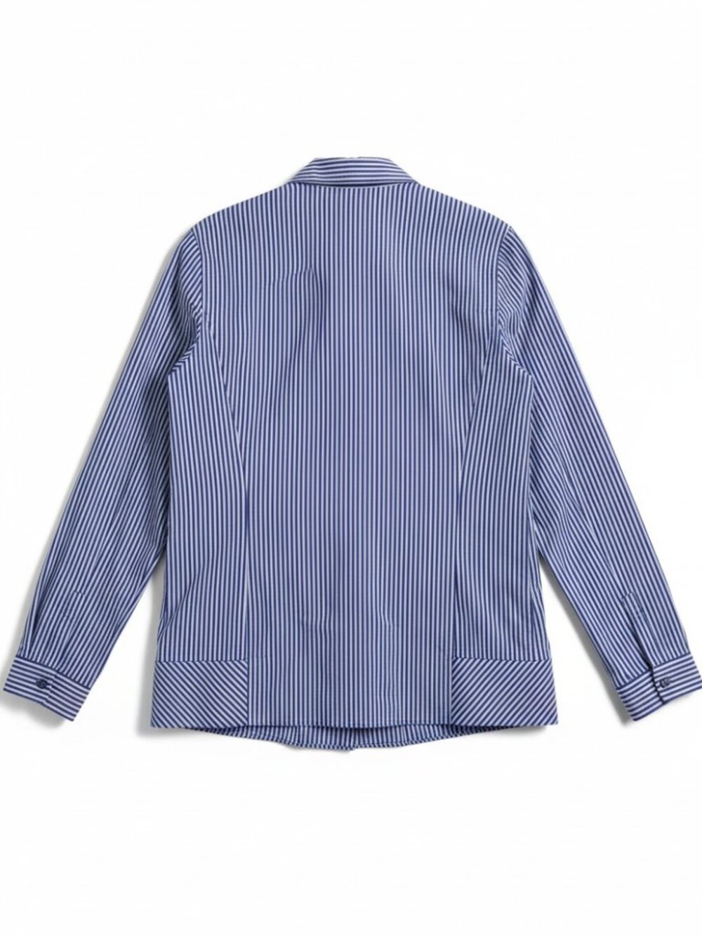 Lafayette 148 New York Striped Button Down Shirt Navy Blue Gray Women's 10 - Picture 2 of 6